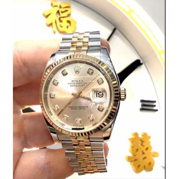 Pre Owned 09-2011 116231 Datejust 36mm Pink Dial 10pt Diamonds Index